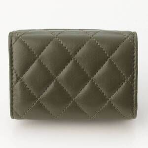 Chanel Khaki Classic Matelasse Lambskin Wallet Coco Mark fold Tri